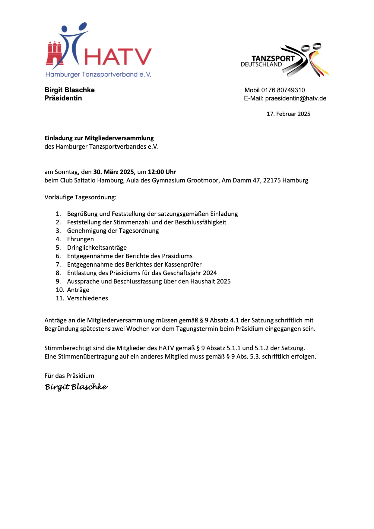 Einladung Mitgliederversammlung 2025